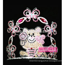 best design colored full crystal butterfly bear wholesale tiara